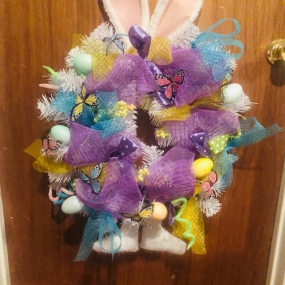 Easter Bunny Wreath Pink or Blue you choose which color - Picture 4 of 5